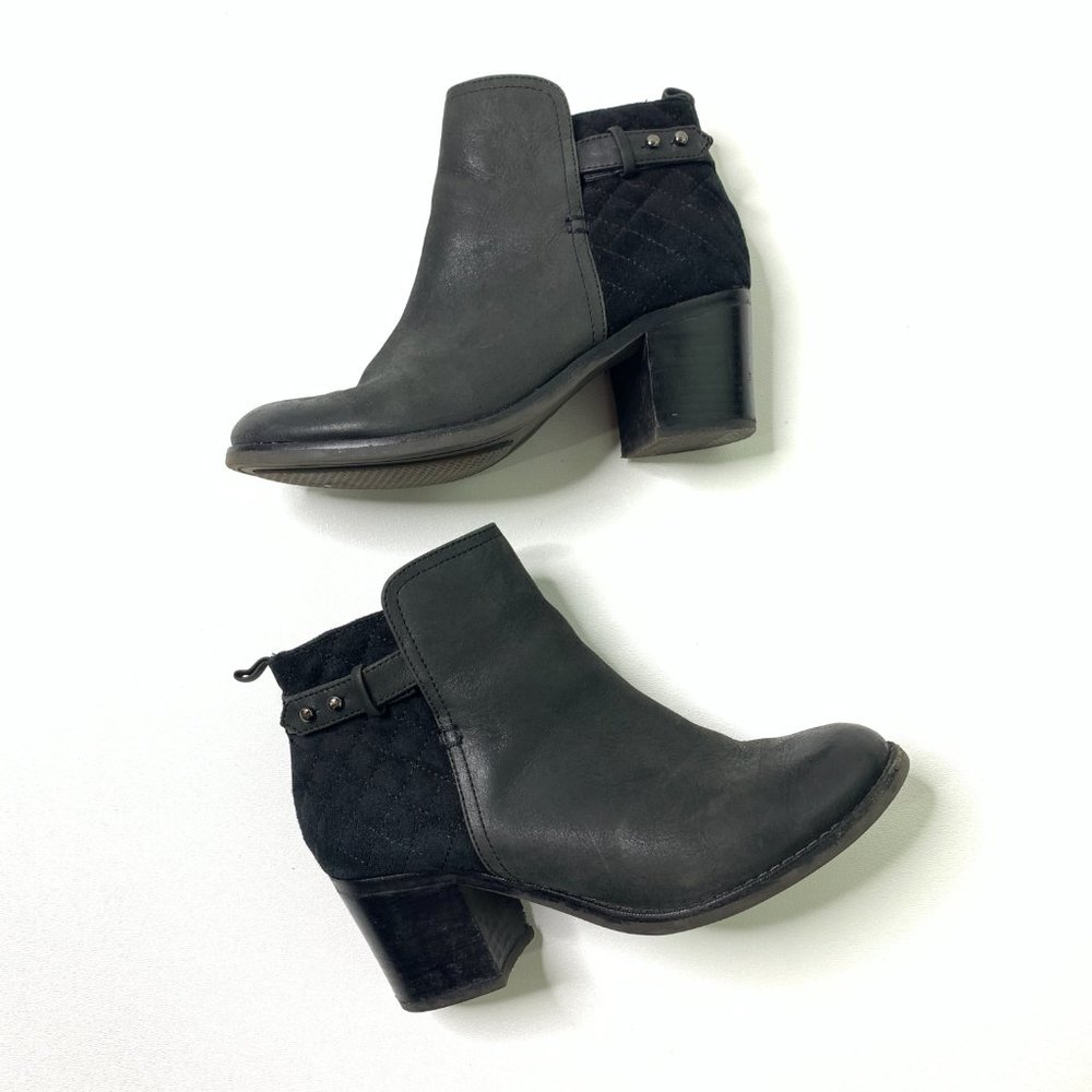 Sperry Leather Ankle Booties Boots Black Heels Quilted Suede Trendy Womens 6.5